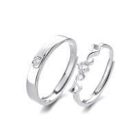 Ehepaar Fingerringe, 925 Sterling Silber, Platinfarbe platiniert, Einstellbar & offen & verschiedene Stile für Wahl & mit Strass, verkauft von PC