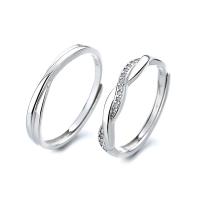 Anillos para Pareja, plata de ley 925, chapado en color de platina, Ajustable & abrir & diferentes estilos para la opción & con diamantes de imitación, Vendido por UD