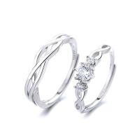 Anillos para Pareja, plata de ley 925, chapado en color de platina, Ajustable & abrir & diferentes estilos para la opción & con diamantes de imitación, Vendido por UD