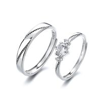 Anillos para Pareja, plata de ley 925, chapado en color de platina, Ajustable & abrir & diferentes estilos para la opción & con diamantes de imitación, Vendido por UD