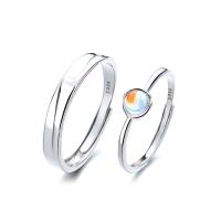 Anillos para Pareja, plata de ley 925, con Piedra lunar, chapado en color de platina, Ajustable & abrir & diferentes estilos para la opción, Vendido por UD