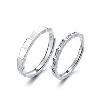 Anillos para Pareja, plata de ley 925, chapado en color de platina, Ajustable & abrir & diferentes estilos para la opción & con diamantes de imitación, Vendido por UD