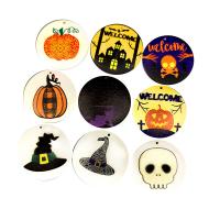 Schima Superba Pendant, Flat Round, printing, Halloween Design & random style & DIY, mixed colors, 40mm 