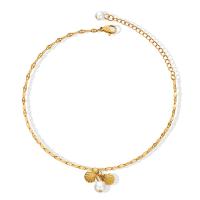 Tobillera de joyería de moda, Partículas de acero, con Perlas plásticas, con 5cm extender cadena, Recubrimiento iónico al vacío, para mujer, dorado, 5mm,5.6mm, longitud:aproximado 20 cm, Vendido por UD