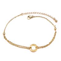 Partículas de acero pulsera tobillera, con 5cm extender cadena, Donut, Recubrimiento iónico al vacío, Doble capa & para mujer, dorado, 12mm, longitud:aproximado 22 cm, Vendido por UD