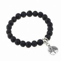 Lava Bead Bracelet, with Zinc Alloy, silver color plated, Unisex black, 8mm .5 Inch 