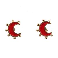 Brass Stud Earring, Moon, gold color plated, for woman & enamel 