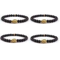 Abrazine Stein Armband, mit Zinklegierung, Buddha, goldfarben plattiert, elastisch & unisex, schwarz, 8mm, Länge:7.5 ZollInch, verkauft von PC