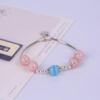 Pulseras de cristal de Murano, aleación de zinc, con Hilo elástico & Cristal de murano, Esférico, chapado en color de plata, Joyería & para mujer, más colores para la opción, longitud:13 cm, Vendido por UD