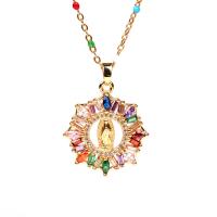 Collier de bijoux de titane, Acier titane, Placage de couleur d'or, pavé de micro zircon & pour femme & émail, multicolore Environ 17.7 pouce, Vendu par PC