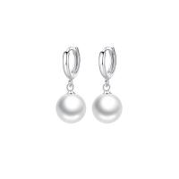 Huggie Hoop Drop Earring, 925 Sterling Silver, with Shell Pearl, platinum plated, fashion jewelry & for woman, 27mm 