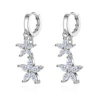 Huggie Hoop Drop Earring, 925 Sterling Silver, Flower, platinum plated, micro pave cubic zirconia & for woman, 27mm 