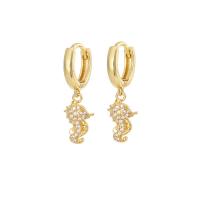 Huggie Hoop Drop Earring, Brass, gold color plated & micro pave cubic zirconia & for woman, 28mm 