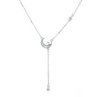 Collar de la joyería de plata esterlina, plata de ley 925, con Nácar Blanca, con 1.96 inch extender cadena, chapado en color de platina, para mujer & con diamantes de imitación, longitud:aproximado 15.74 Inch, Vendido por UD