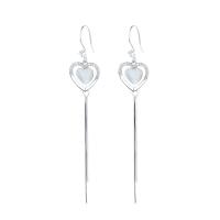 Boucle d'oreille goutte argent sterling, argent sterling 925, avec Oeil de chat, Placage de couleur platine, pour femme, 75mm, Vendu par paire