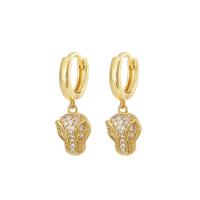 Huggie Hoop Drop Earring, Brass, gold color plated & micro pave cubic zirconia & for woman 