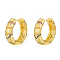 Brass Huggie Hoop Earring, gold color plated, micro pave cubic zirconia & for woman 