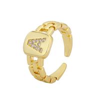 Cubic Zirconia Micro Pave Brass Finger Ring, gold color plated, Adjustable & micro pave cubic zirconia & for woman 