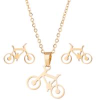 Fashion Stainless Steel Jewelry Sets, earring & necklace, Bike, Vacuum Plating, 2 pieces & fashion jewelry & for woman cm 