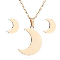 Fashion Stainless Steel Jewelry Sets, earring & necklace, Moon, Vacuum Plating, 2 pieces & fashion jewelry & for woman cm 