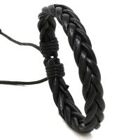 Synthetisches Leder Armband, mit Wachsschnur, rund, Modeschmuck & für den Menschen, schwarz, 1.2mm, Länge:17-18 cm, verkauft von PC