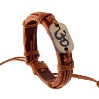 Kuhhaut Armband, mit Hanfgarn & Zinklegierung, rund, Modeschmuck & für den Menschen, braun, 12mm, Länge:17 cm, verkauft von PC