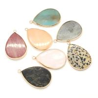 Gemstone Brass Pendants, Natural Stone, with Brass, Teardrop, gold color plated & Unisex 