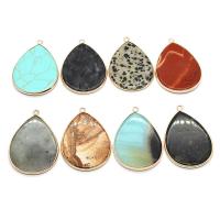 Gemstone Brass Pendants, Natural Stone, with Brass, Teardrop, gold color plated & Unisex 