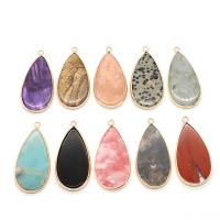 Gemstone Brass Pendants, Natural Stone, with Brass, Teardrop, gold color plated & Unisex 