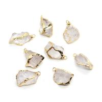 Natural Quartz Pendants, Clear Quartz, with Brass, irregular, gold color plated, Unisex, clear, 15x18- 