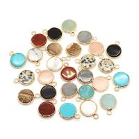 Gemstone Brass Pendants, Natural Stone, with Brass, Flat Round, gold color plated & Unisex 