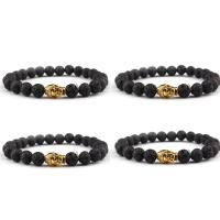 Lava Bead Bracelet, with Zinc Alloy, Buddha, gold color plated, elastic & Unisex, black, 8mm .5 Inch 