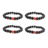 Lava Bead Bracelet, with Crystal, Round, handmade, elastic & Unisex, black, 8mm .5 Inch 