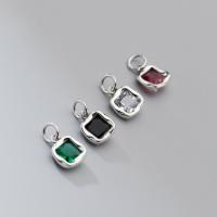 Cubic Zirconia Sterling Silver Pendants, 925 Sterling Silver,  Square, polished, DIY & micro pave cubic zirconia 