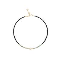 Collier de perles cristal d'eau douce, laiton, avec perle d'eau douce cultivée & cristal, avec 8cm chaînes de rallonge, Rond, Placage de couleur d'or, Réglable & bijoux de mode & pour femme, noire cm, Vendu par PC