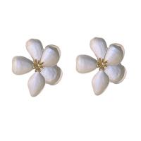 Pendientes de Perno de Aleación de Zinc, Flor, chapado en color dorado, Joyería & para mujer, Blanco, 35x37mm, Vendido por Par