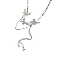 Zinc Alloy Necklace, with Acrylic, Butterfly, silver color plated, fashion jewelry & for woman, silver color .7-53.4 cm 