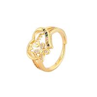 Cubic Zirconia Micro Pave Brass Finger Ring, gold color plated, Adjustable & micro pave cubic zirconia & for woman 