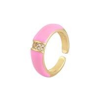 Cubic Zirconia Micro Pave Brass Finger Ring, gold color plated, Adjustable & micro pave cubic zirconia & for woman & enamel 23mm 