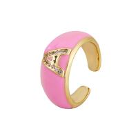 Cubic Zirconia Micro Pave Brass Finger Ring, gold color plated, Adjustable & micro pave cubic zirconia & for woman & enamel 21mm 