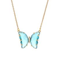 Collier en cristal, Acier titane, avec cristal, papillon, Placage de couleur d'or, bijoux de mode & pour femme, plus de couleurs à choisir Environ 20 pouce, Vendu par PC