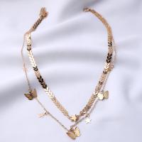 Zinc Alloy Necklace, Butterfly, gold color plated, Double Layer & for woman, 40cm,45cm 