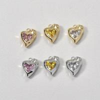 Cubic Zirconia Brass Pendants, with Cubic Zirconia, Heart, 14K gold plated, DIY, golden 