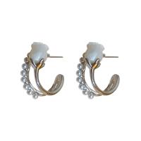 Brass Stud Earring, with Plastic Pearl & Acrylic, Tulip, plated, fashion jewelry & for woman 