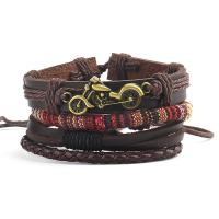 Kuhhaut Armband-Set, mit Hanfgarn & Zinklegierung, mit Verlängerungskettchen von 8-9cm, Motorrad, antike Bronzefarbe plattiert, Vintage & 4 Stück & Einstellbar & Modeschmuck & für den Menschen, braun, Länge:17-18 cm, verkauft von setzen