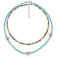 Petite perle en verre de collier 
, perles de rocaille en verre, avec turquoise & perle de verre & alliage de zinc, Double couche & styles différents pour le choix & pour femme Environ 14-18 pouce, Vendu par fixé