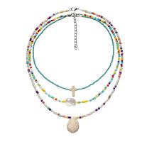 Petite perle en verre de collier 
, Seedbead, avec turquoise & perle de verre & alliage de zinc, trois pièces & pour femme Environ 13.7 pouce, Environ 17 pouce, Environ  18.9 pouce, Vendu par fixé