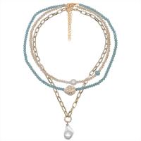 Collier de mode Multi couche, cristal, avec turquoise & perle de verre & alliage de zinc, avec 2inch chaînes de rallonge, trois pièces & pour femme Environ 13.7 pouce, Environ 15 pouce, Environ  18.1 pouce, Vendu par fixé