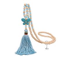 Collar de cadena suéter de Madera, con Hilo de algodón & turquesa & Cristal, Estilo bohemio & para mujer, más colores para la opción, longitud:aproximado 35.4 Inch, Vendido por UD