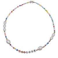 Petite perle en verre de collier 
, Seedbead, avec perle de verre & résine & alliage de zinc, avec 1.96inch chaînes de rallonge, Style bohème & avec le motif de lettre & pour femme Environ 17 pouce, Vendu par PC